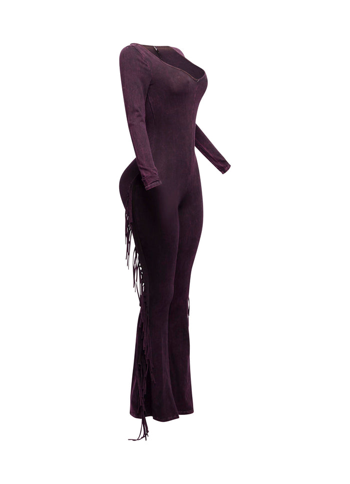 Mineral washed fringed jumpsuit - Muvin 