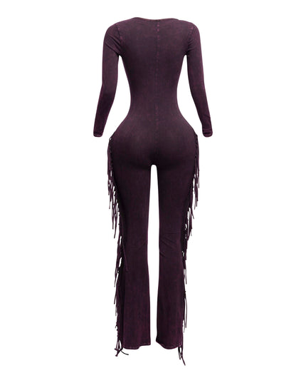 Mineral washed fringed jumpsuit - Muvin 