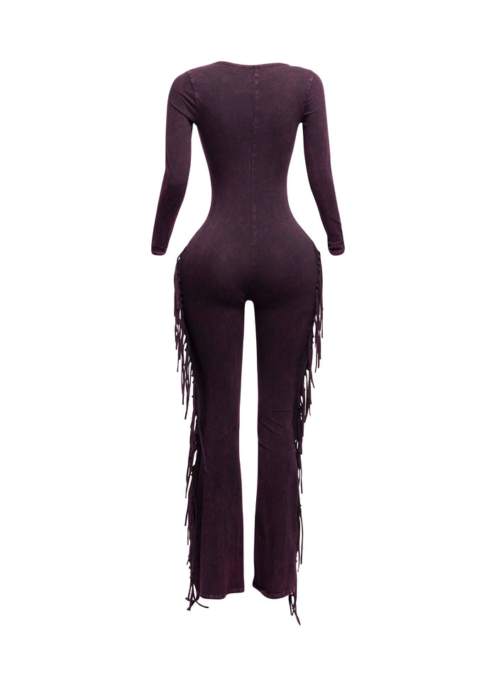 Mineral washed fringed jumpsuit - Muvin 