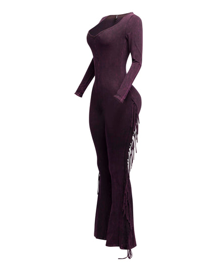 Mineral washed fringed jumpsuit - Muvin 