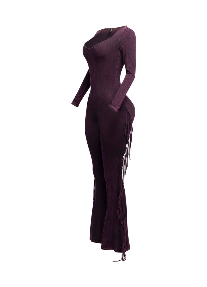 Mineral washed fringed jumpsuit - Muvin 