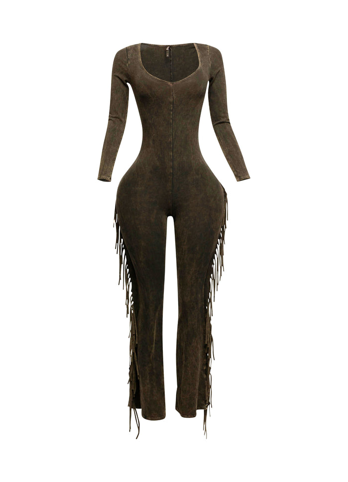 Mineral washed fringed jumpsuit - Muvin 