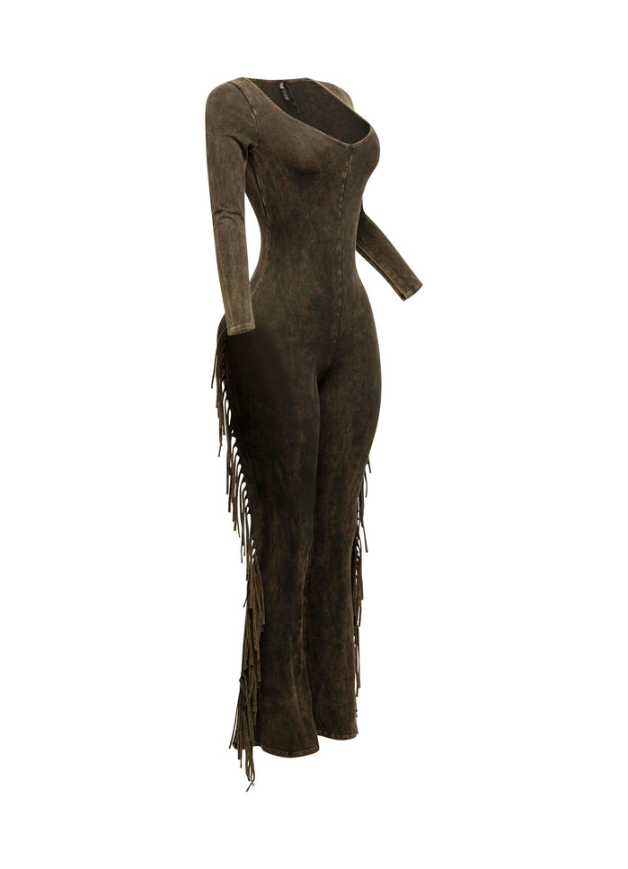 Mineral washed fringed jumpsuit - Muvin 