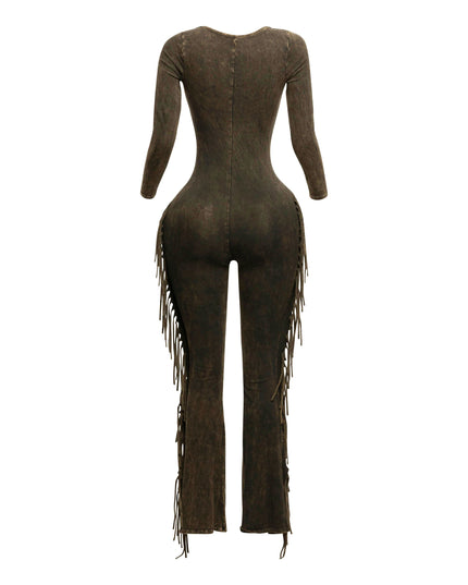 Mineral washed fringed jumpsuit - Muvin 