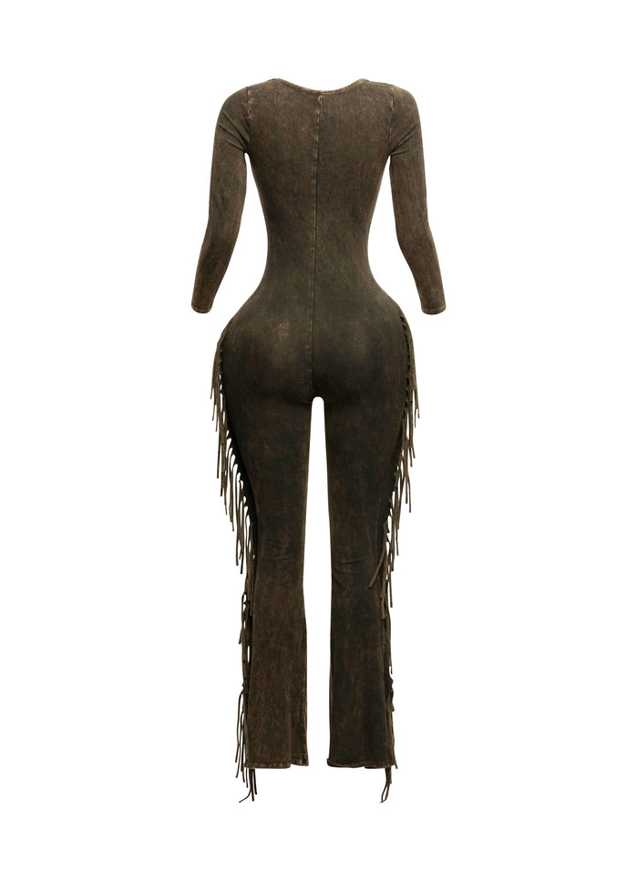 Mineral washed fringed jumpsuit - Muvin 