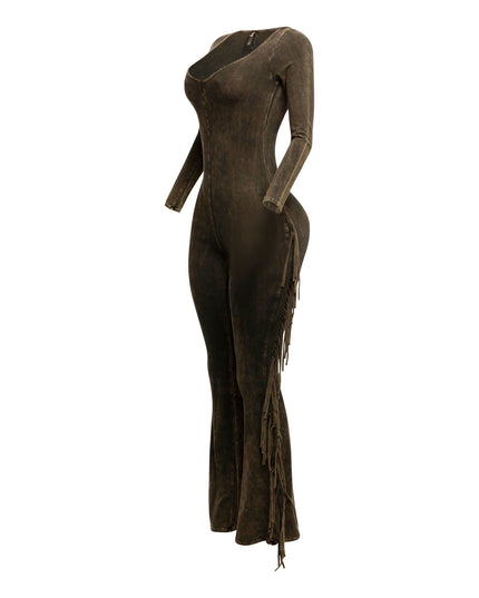 Mineral washed fringed jumpsuit - Muvin 