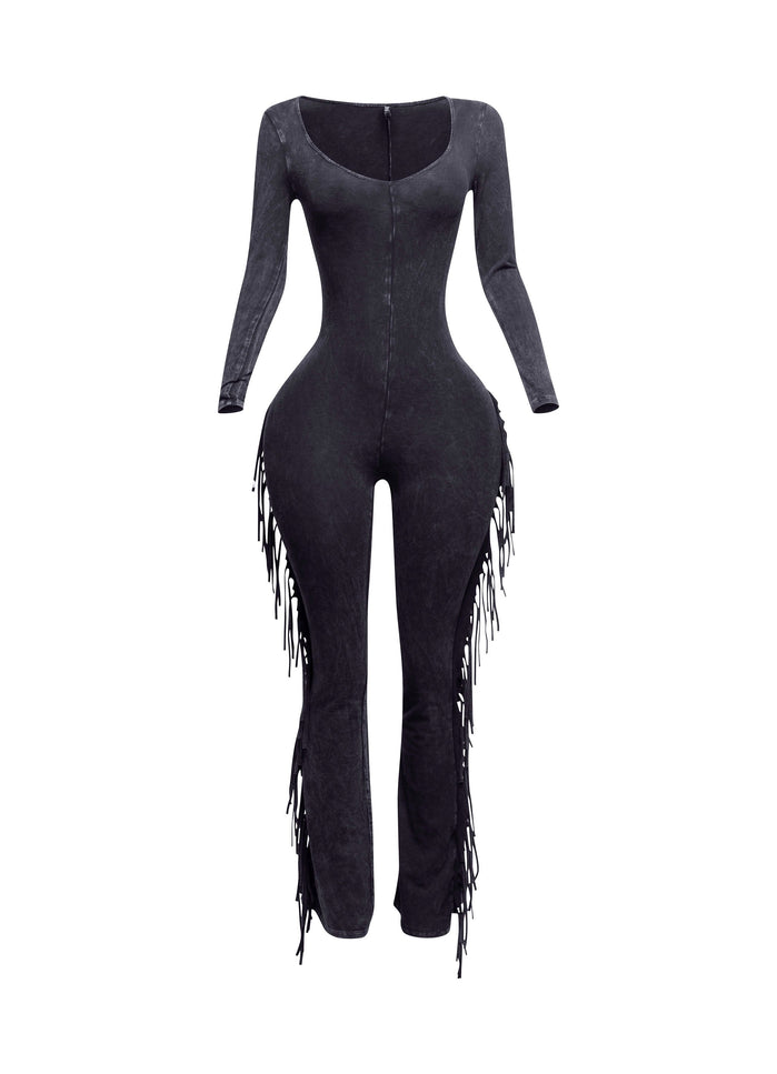 Mineral washed fringed jumpsuit - Muvin 