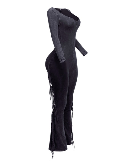 Mineral washed fringed jumpsuit - Muvin 