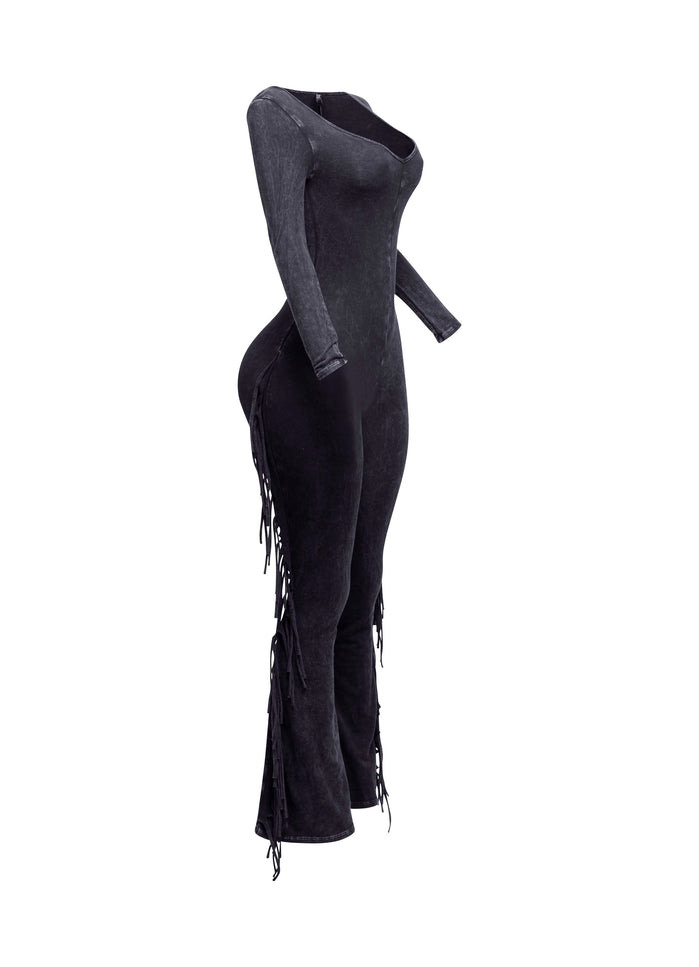 Mineral washed fringed jumpsuit - Muvin 
