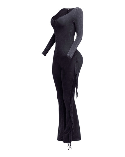 Mineral washed fringed jumpsuit - Muvin 