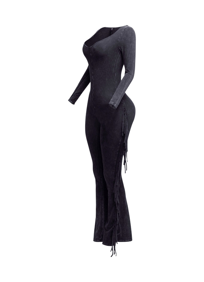 Mineral washed fringed jumpsuit - Muvin 