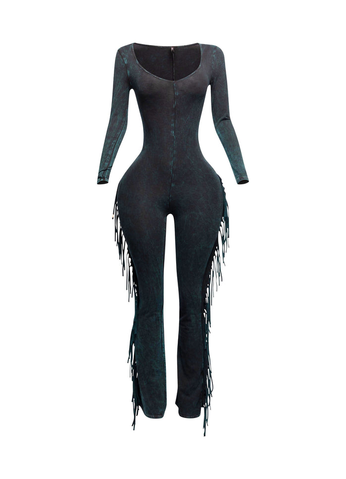 Mineral washed fringed jumpsuit - Muvin 
