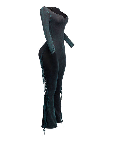 Mineral washed fringed jumpsuit - Muvin 