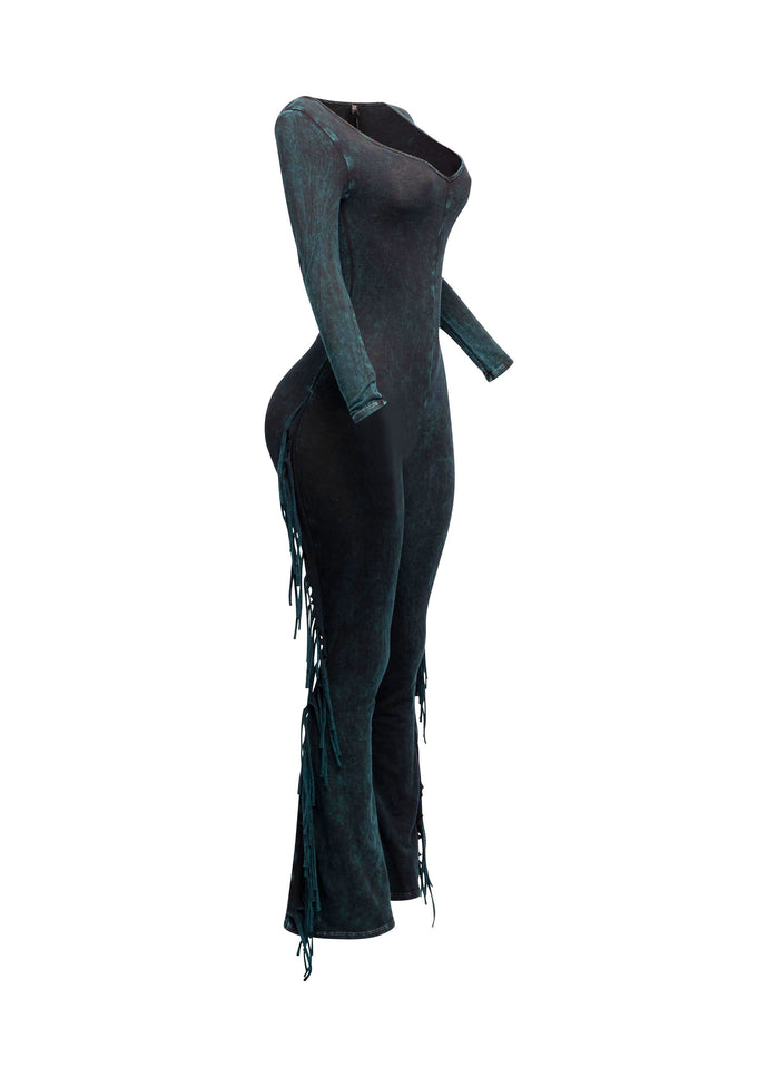 Mineral washed fringed jumpsuit - Muvin 