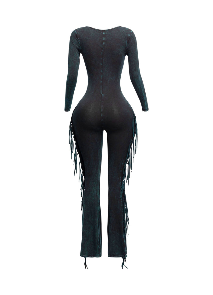 Mineral washed fringed jumpsuit - Muvin 