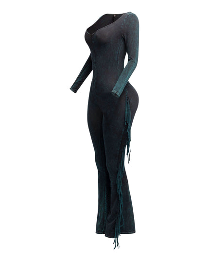 Mineral washed fringed jumpsuit - Muvin 
