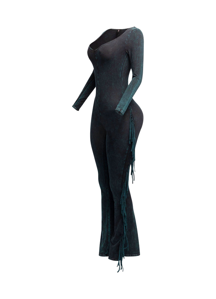 Mineral washed fringed jumpsuit - Muvin 