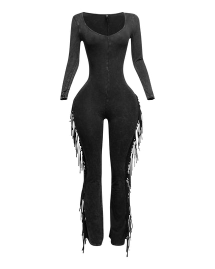 Mineral washed fringed jumpsuit - Muvin 