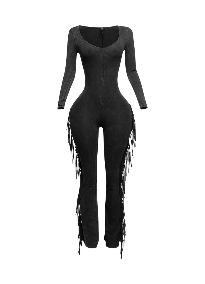 Mineral washed fringed jumpsuit - Muvin 