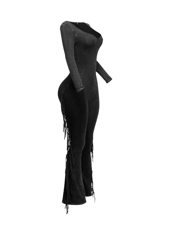 Mineral washed fringed jumpsuit - Muvin 