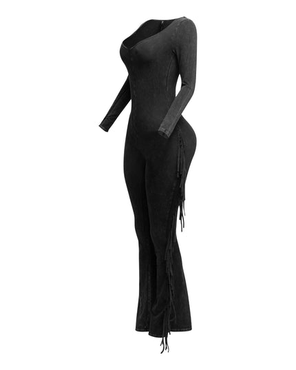 Mineral washed fringed jumpsuit - Muvin 