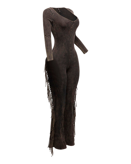 Mineral washed fringed jumpsuit - Muvin 