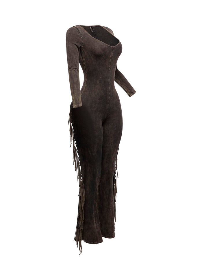 Mineral washed fringed jumpsuit - Muvin 