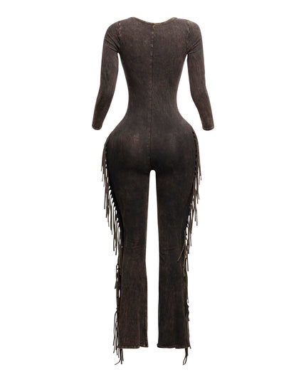 Mineral washed fringed jumpsuit - Muvin 