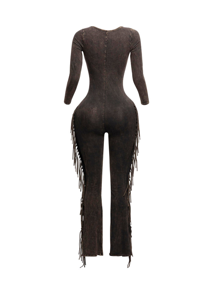Mineral washed fringed jumpsuit - Muvin 