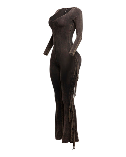 Mineral washed fringed jumpsuit - Muvin 