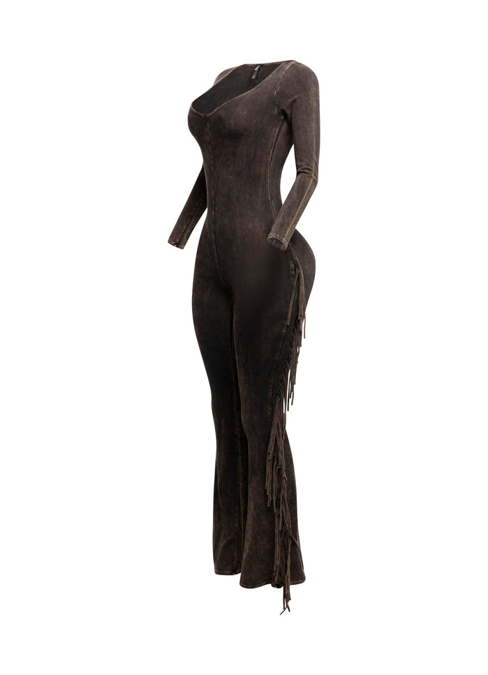 Mineral washed fringed jumpsuit - Muvin 