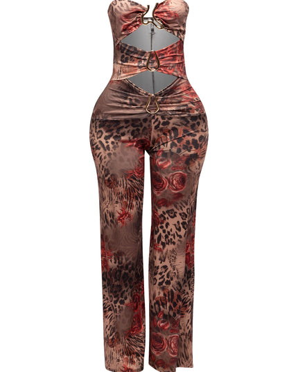 Trimmed cutout strapless wide leg jumpsuit - Muvin 