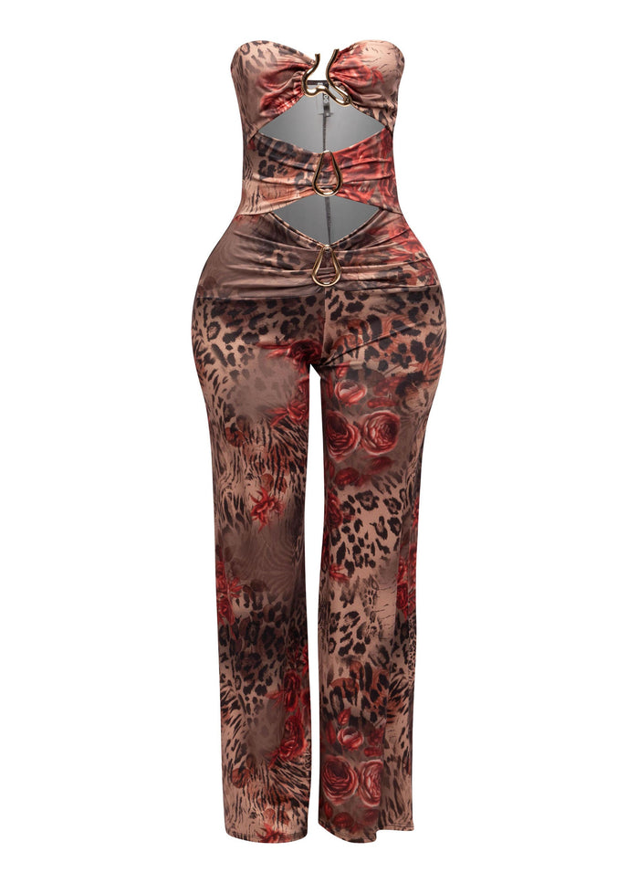 Trimmed cutout strapless wide leg jumpsuit - Muvin 