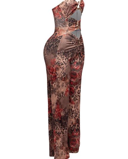 Trimmed cutout strapless wide leg jumpsuit - Muvin 