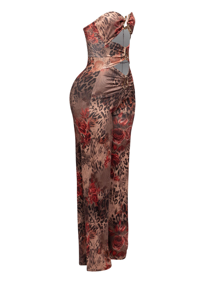 Trimmed cutout strapless wide leg jumpsuit - Muvin 