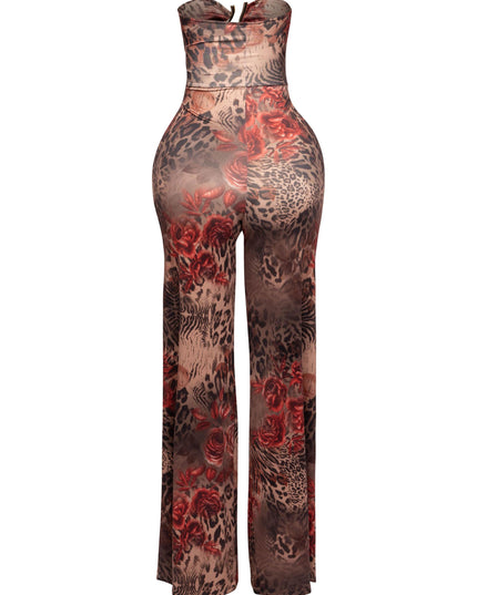 Trimmed cutout strapless wide leg jumpsuit - Muvin 