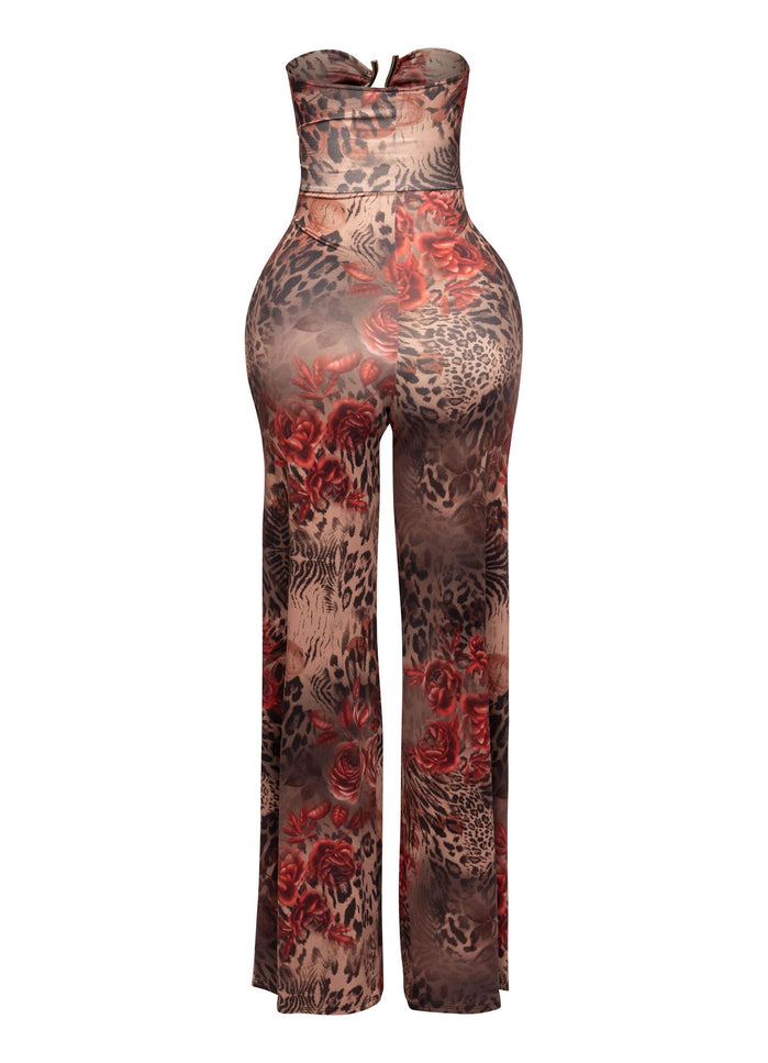 Trimmed cutout strapless wide leg jumpsuit - Muvin 
