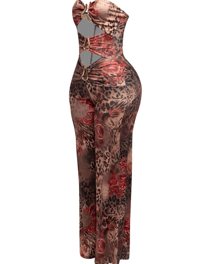 Trimmed cutout strapless wide leg jumpsuit - Muvin 
