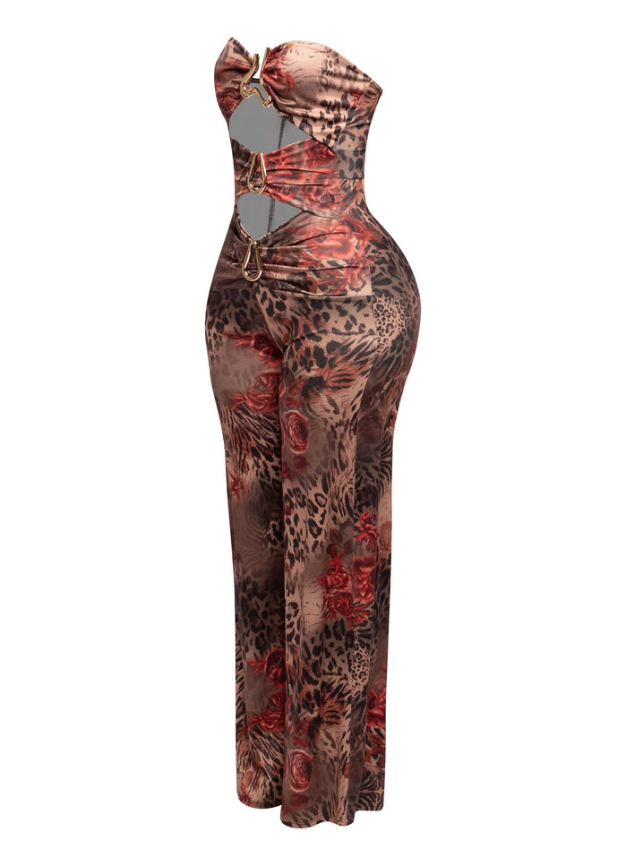 Trimmed cutout strapless wide leg jumpsuit - Muvin 