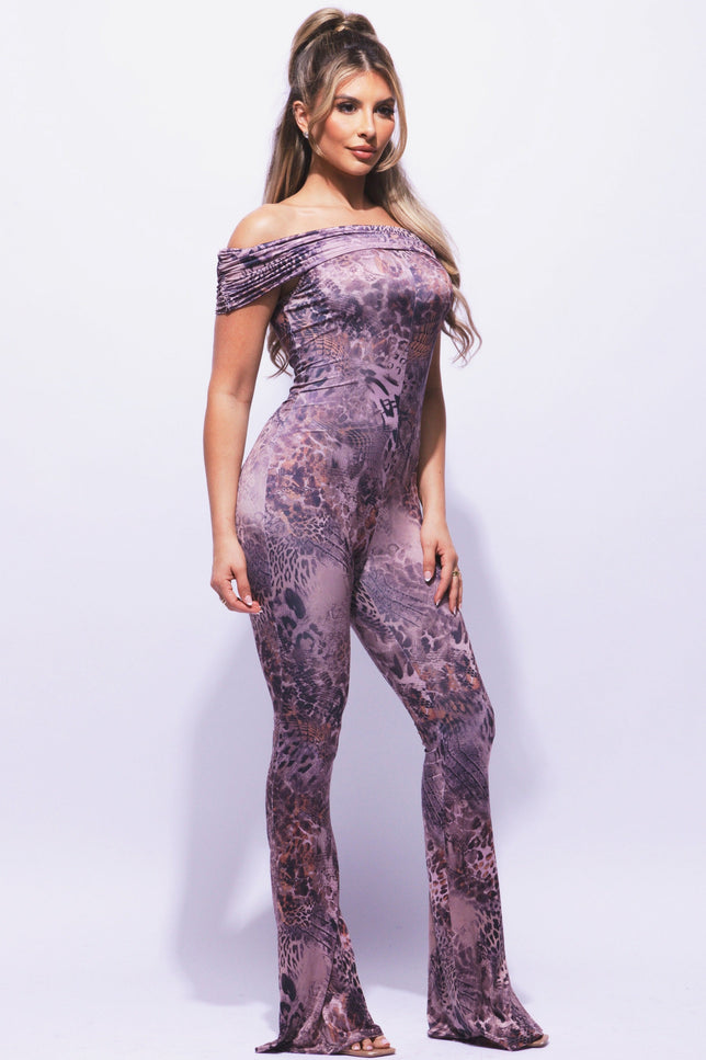 Off shoulder flare bottom jumpsuit - Muvin 