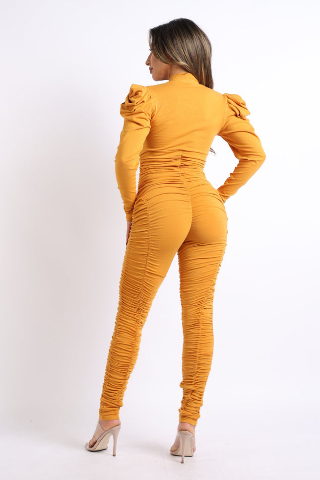 Ruched jumpsuit with power shoulder - Muvin 