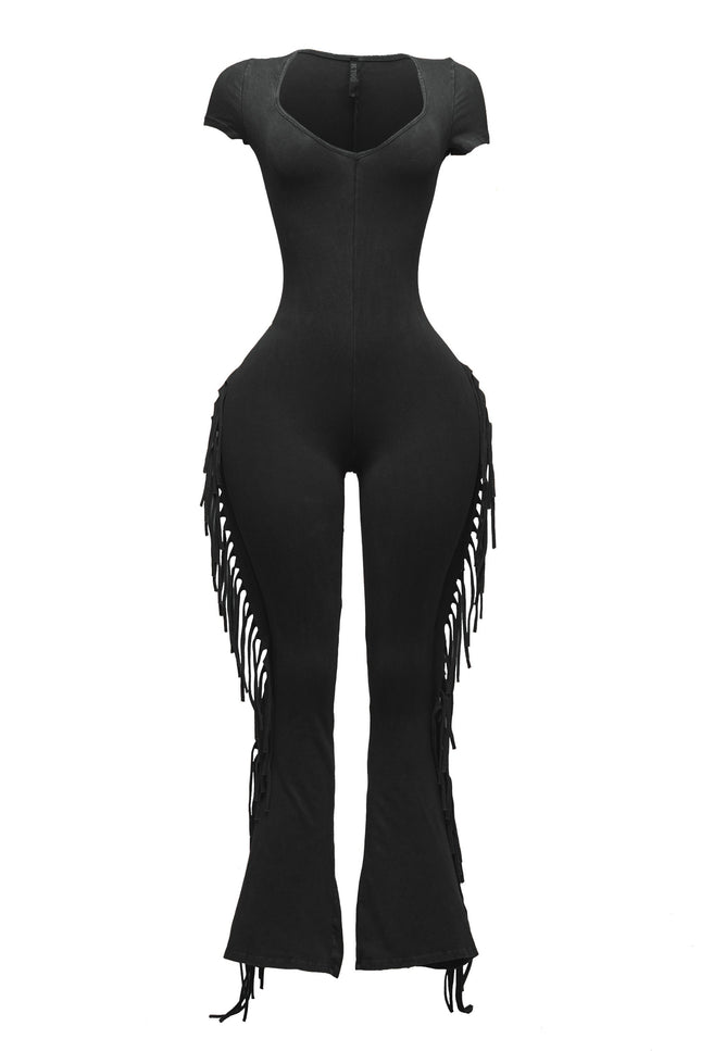 Mineral washed fringed jumpsuit. - Muvin 