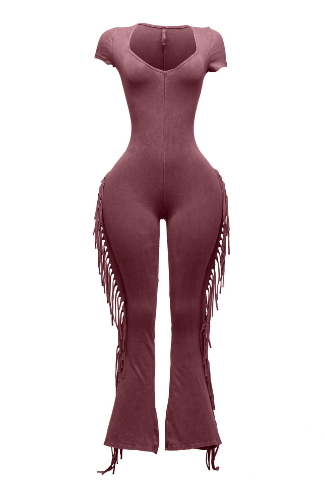 Mineral washed fringed jumpsuit. - Muvin 