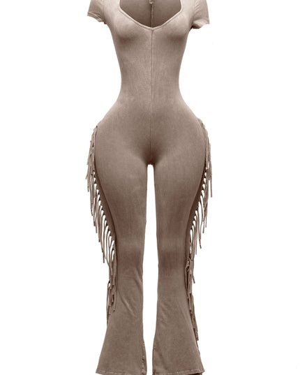 Mineral washed fringed jumpsuit. - Muvin 