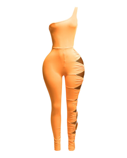 Asymmetric Shoulder Cut Out Jumpsuit - Muvin 