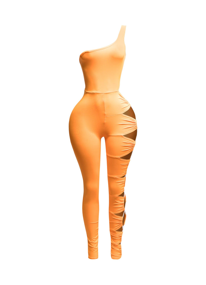 Asymmetric Shoulder Cut Out Jumpsuit - Muvin 