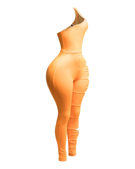 Asymmetric Shoulder Cut Out Jumpsuit - Muvin 