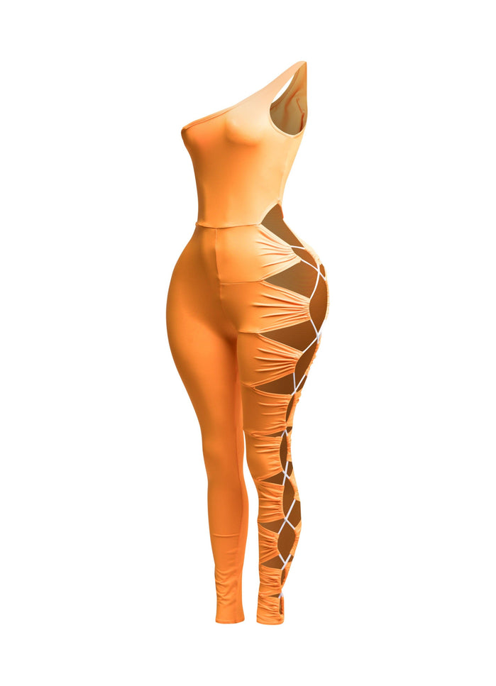 Asymmetric Shoulder Cut Out Jumpsuit - Muvin 