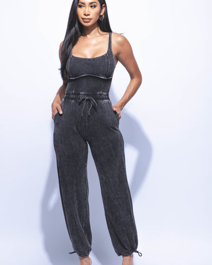 Washed jumpsuit with adjustable ankle - Muvin 