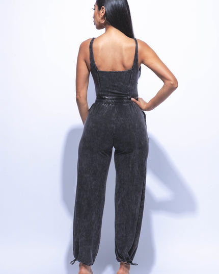 Washed jumpsuit with adjustable ankle - Muvin 